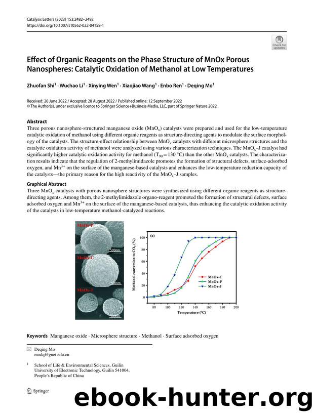 Effect of Organic Reagents on the Phase Structure of MnOx Porous Nanospheres: Catalytic Oxidation of Methanol at Low Temperatures by Zhuofan Shi & Wuchao Li & Xinying Wen & Xiaojiao Wang & Enbo Ren & Deqing Mo