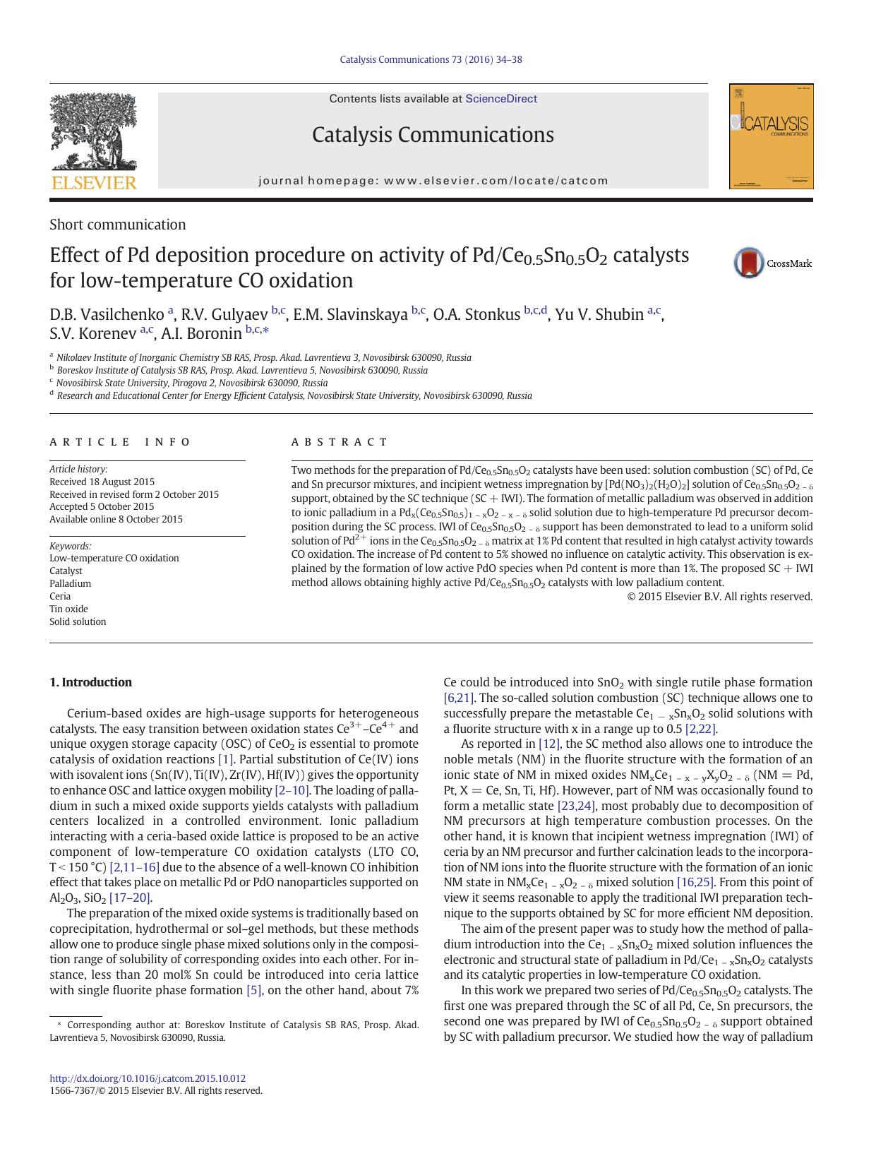 Effect of Pd deposition procedure on activity of PdCe0.5Sn0.5O2 catalysts for low-temperature CO oxidation by unknow