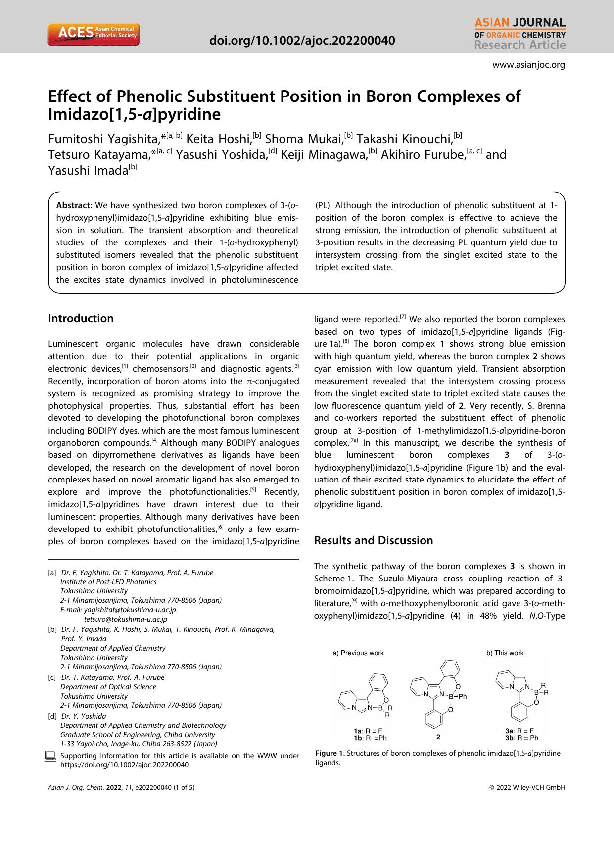 Effect of Phenolic Substituent Position in Boron Complexes of Imidazo[1,5âa]pyridine by Unknown
