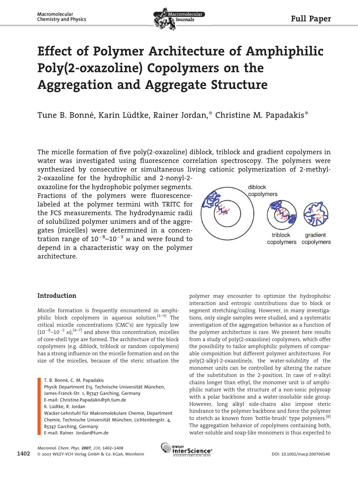 Effect of Polymer Architecture of Amphiphilic Poly(2-oxazoline) Copolymers on the Aggregation and Aggregate Structure by unknow