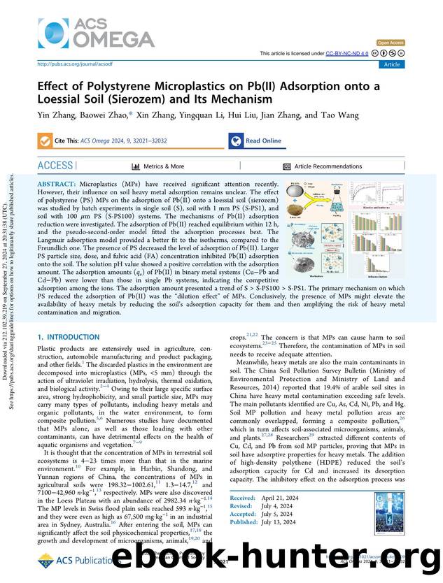 Effect of Polystyrene Microplastics on Pb(II) Adsorption onto a Loessial Soil (Sierozem) and Its Mechanism by Yin Zhang Baowei Zhao Xin Zhang Yingquan Li Hui Liu Jian Zhang & Tao Wang