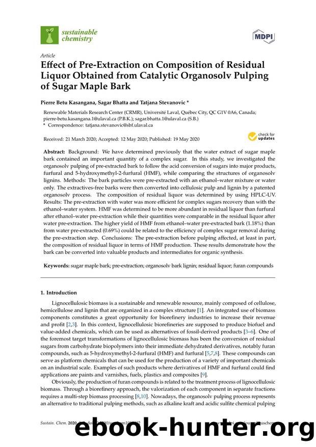 Effect of Pre-Extraction on Composition of Residual Liquor Obtained from Catalytic Organosolv Pulping of Sugar Maple Bark by Pierre Betu Kasangana Sagar Bhatta & Tatjana Stevanovic