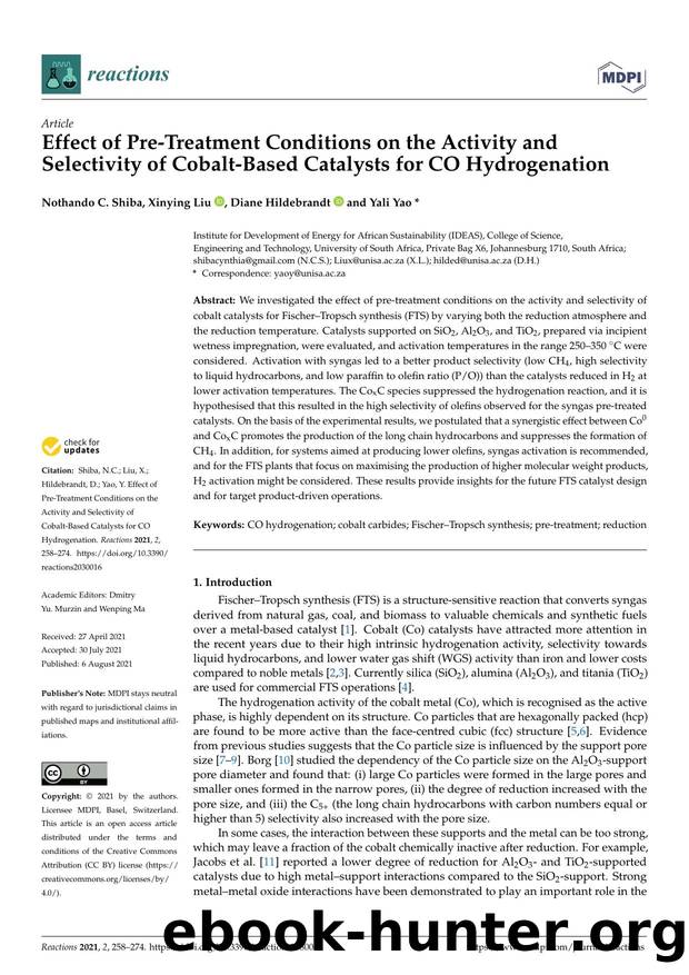 Effect of Pre-Treatment Conditions on the Activity and Selectivity of Cobalt-Based Catalysts for CO Hydrogenation by Nothando C. Shiba Xinying Liu Diane Hildebrandt & Yali Yao