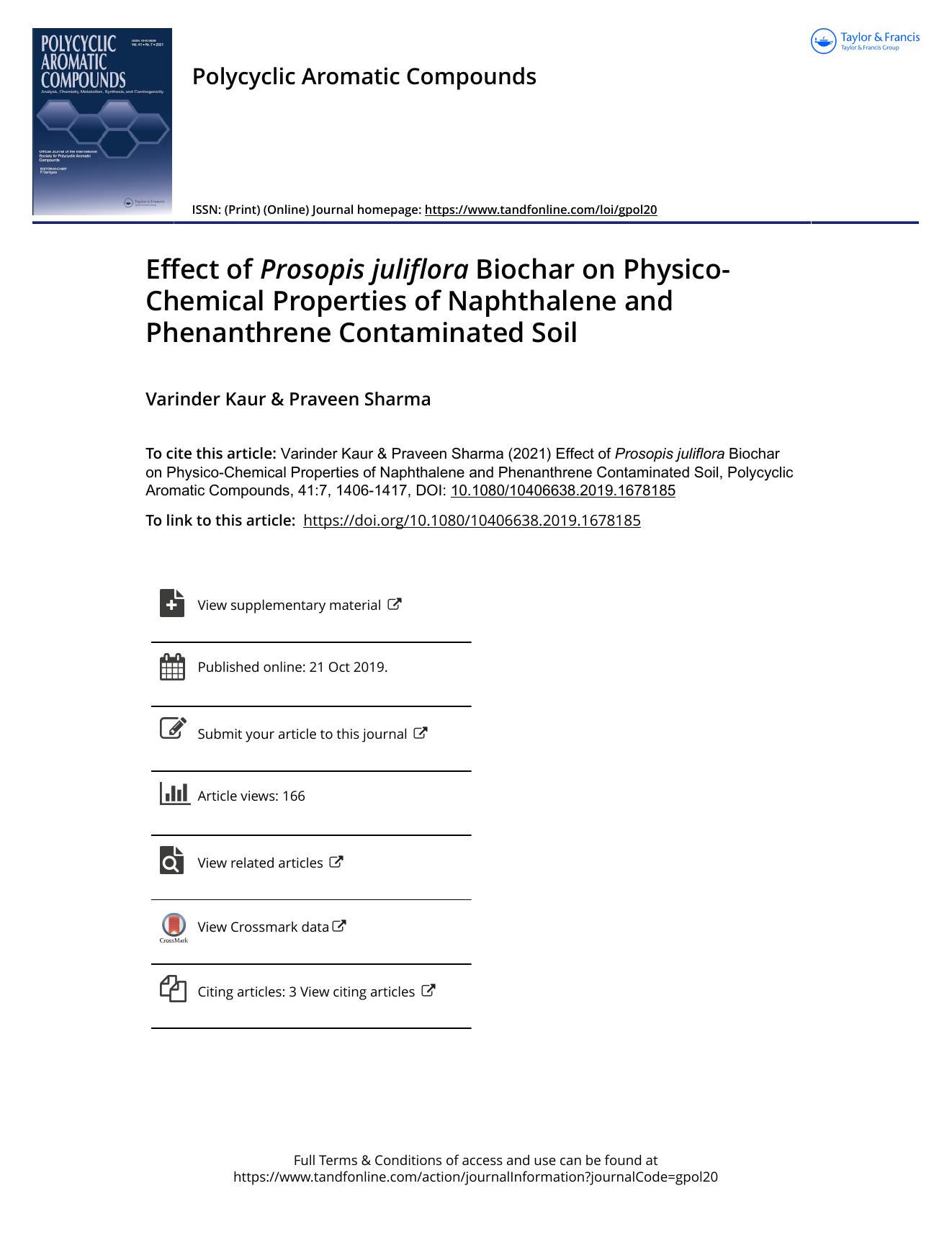 Effect of Prosopis juliflora Biochar on Physico-Chemical Properties of Naphthalene and Phenanthrene Contaminated Soil by Kaur Varinder & Sharma Praveen