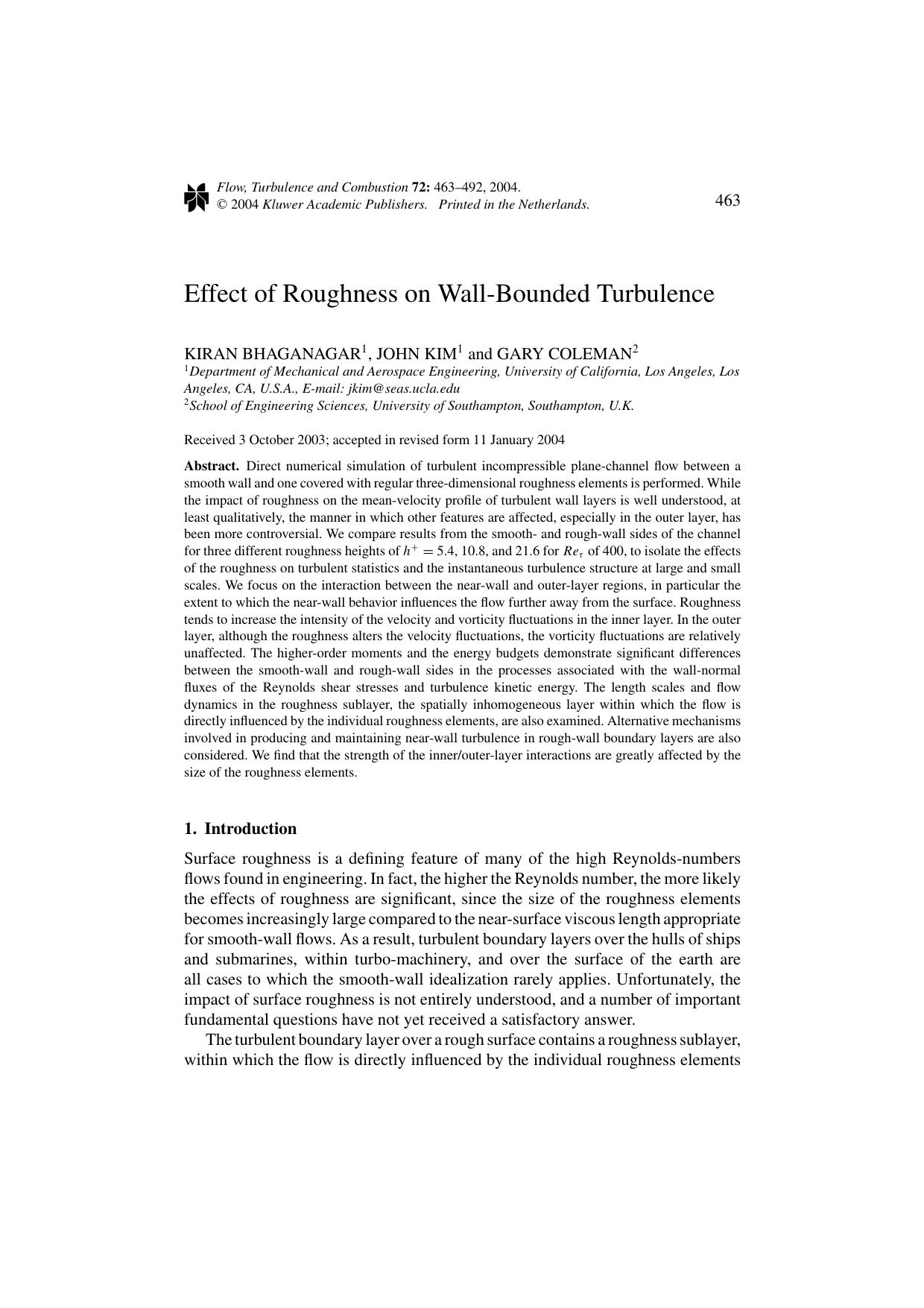 Effect of Roughness on Wall-Bounded Turbulence by Unknown