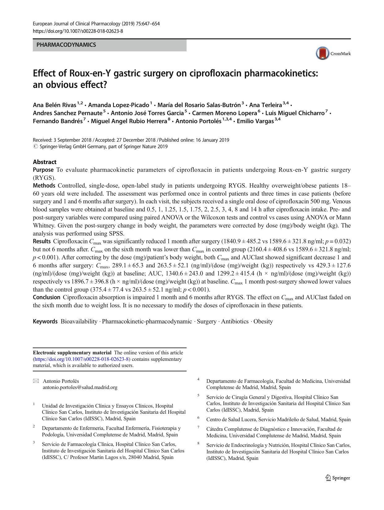 Effect of Roux-en-Y gastric surgery on ciprofloxacin pharmacokinetics: an obvious effect? by unknow
