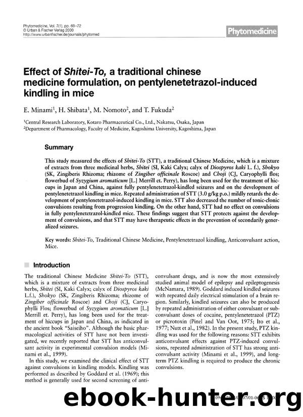 Effect of Shitei-To, a traditional Chinese medicine formulation, on pentylenetetrazol-induced kindling in mice by E. Minami & H. Shibata & M. Nomoto & T. Fukuda