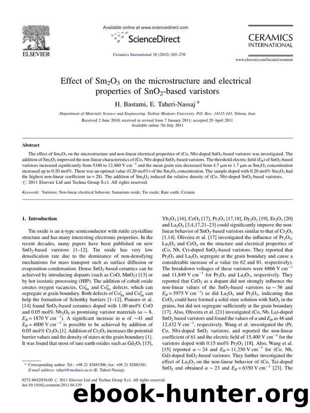 Effect of Sm2O3 on the microstructure and electrical properties of SnO2-based varistors by H. Bastami