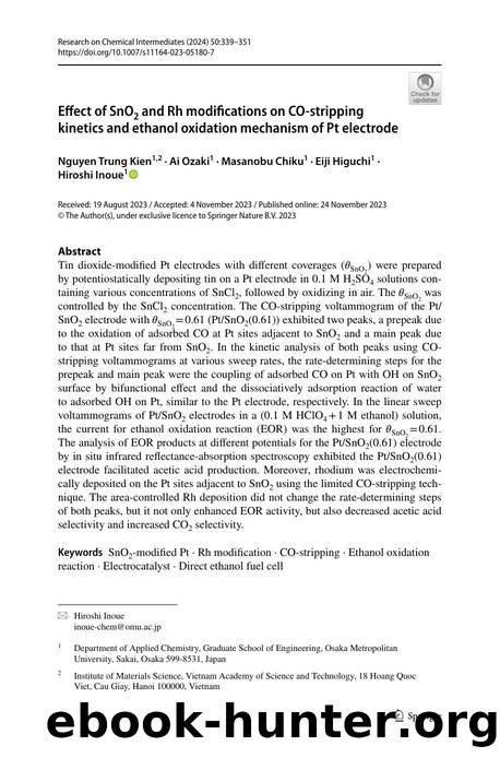 Effect of SnO2 and Rh modifications on CO-stripping kinetics and ethanol oxidation mechanism of Pt electrode by Nguyen Trung Kien & Ai Ozaki & Masanobu Chiku & Eiji Higuchi & Hiroshi Inoue