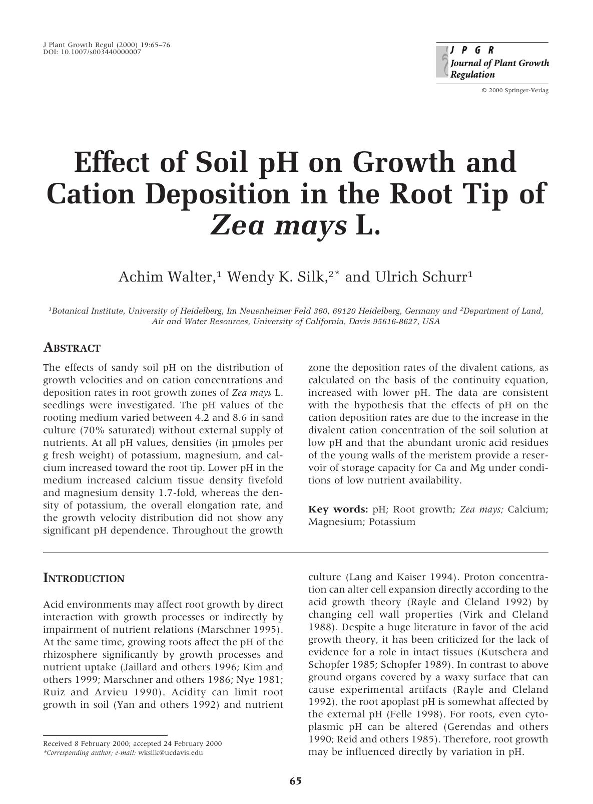 Effect of Soil pH on Growth and Cation Deposition in the Root Tip of Zea mays L. by Walter A. et al