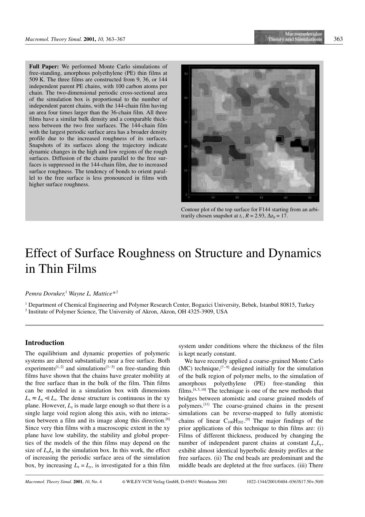 Effect of Surface Roughness on Structure and Dynamics in Thin Films by Unknown