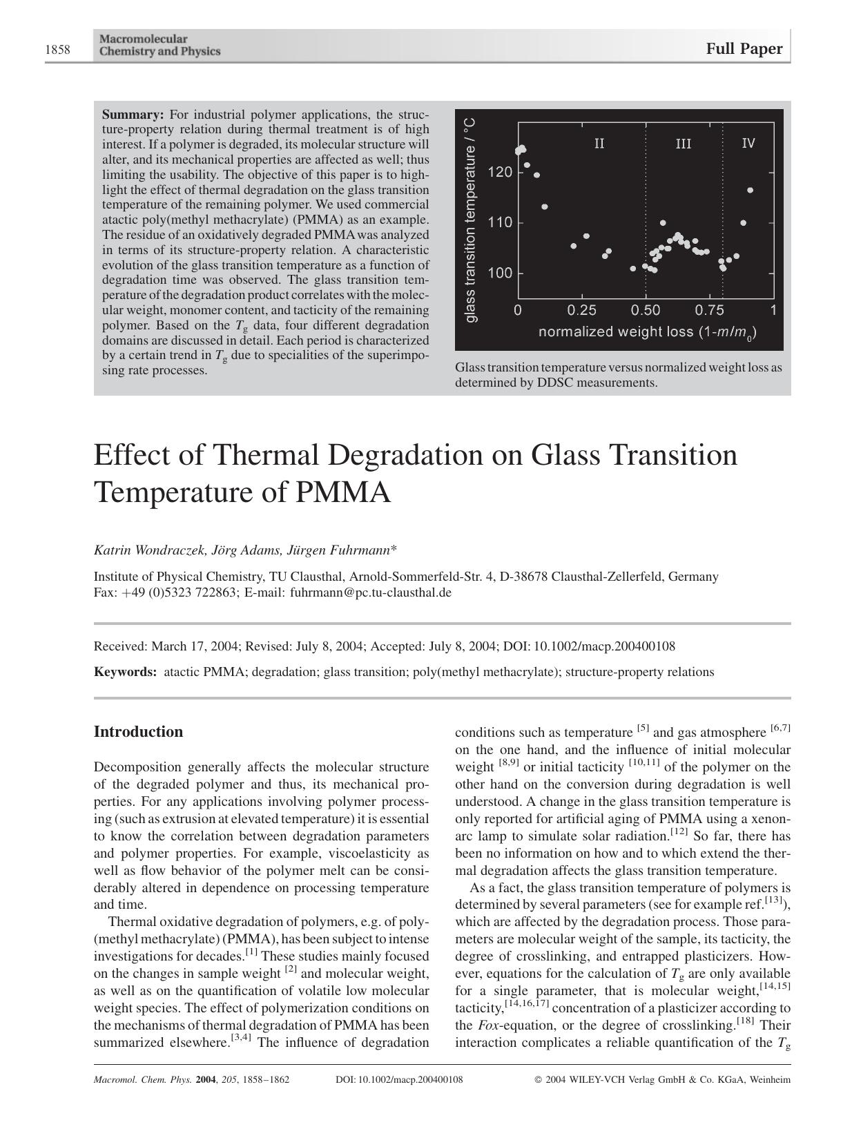 Effect of Thermal Degradation on Glass Transition Temperature of PMMA by unknow