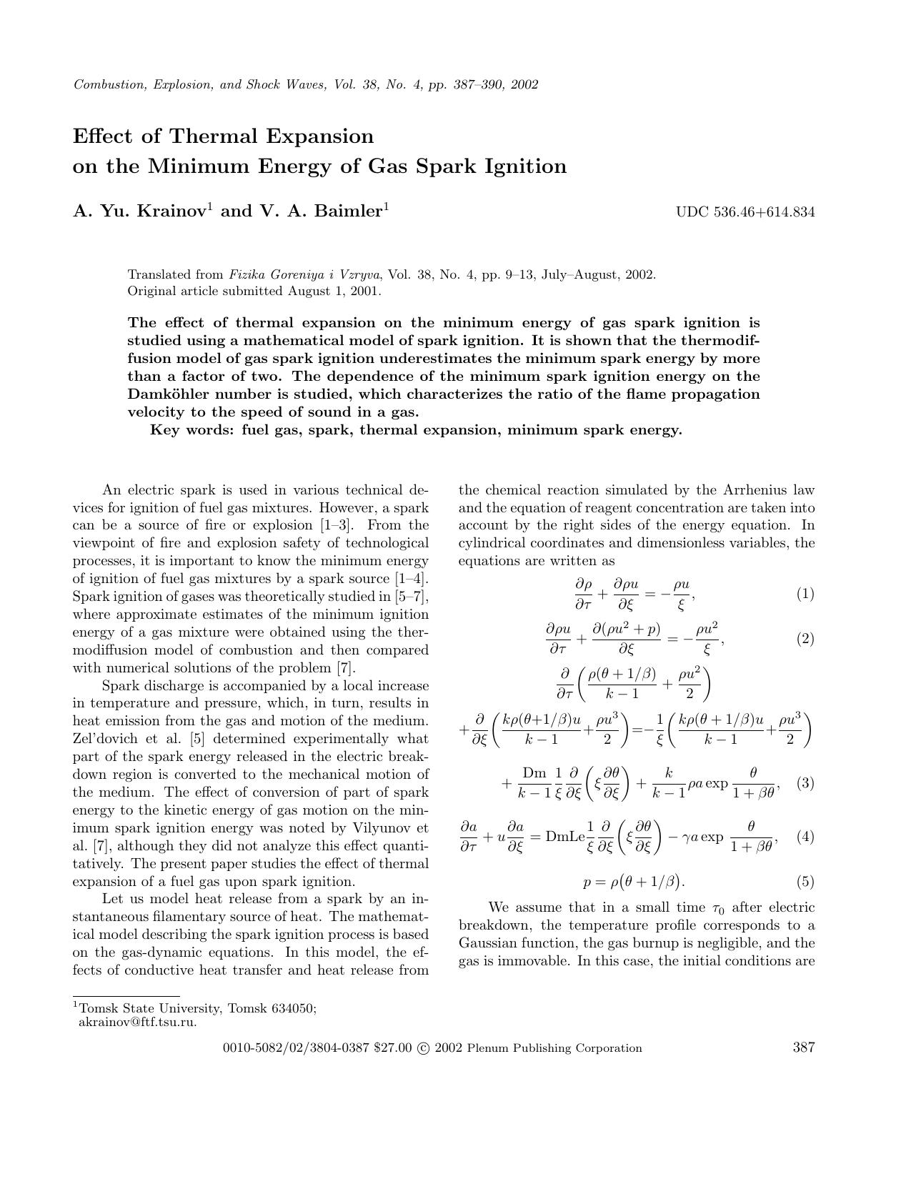 Effect of Thermal Expansion on the Minimum Energy of Gas Spark Ignition by Unknown