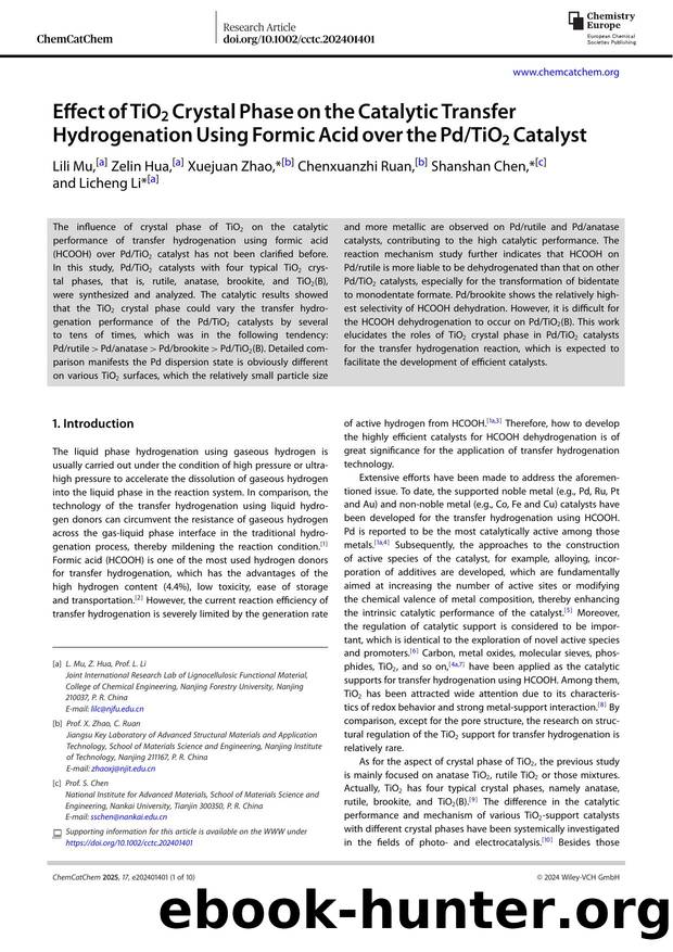 Effect of TiO2 Crystal Phase on the Catalytic Transfer Hydrogenation Using Formic Acid over the PdTiO2 Catalyst by Unknown
