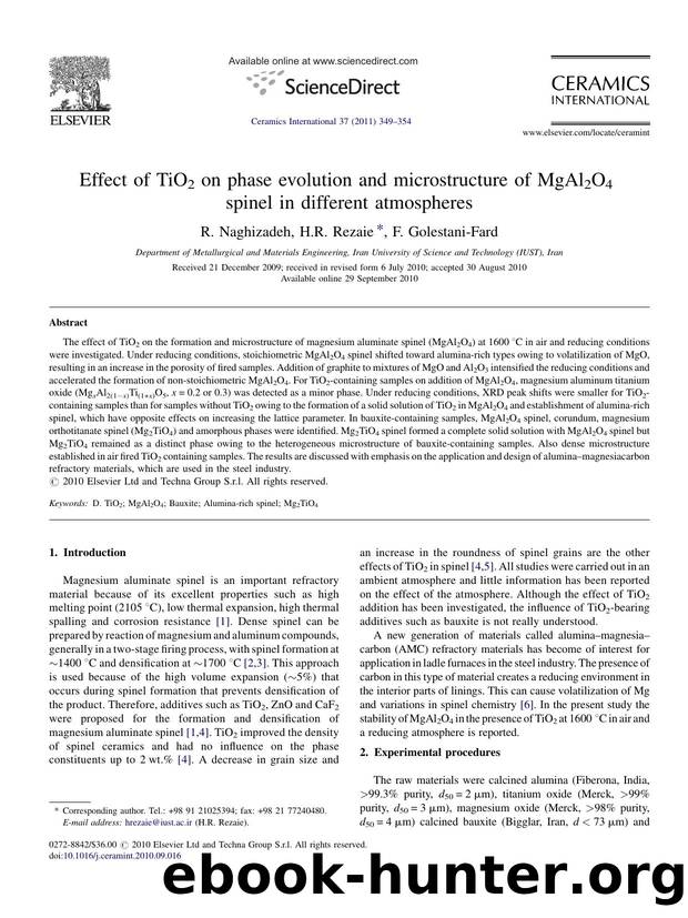 Effect of TiO2 on phase evolution and microstructure of MgAl2O4 spinel in different atmospheres by R. Naghizadeh