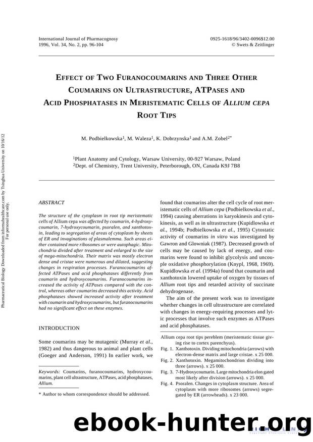 Effect of Two Furanocoumarins and Three Other Coumarins on Ultrastructure, ATPases and Acid Phosphatases in Meristematic Cells of Allium cepa Root Tips by M Podbielkowska M Waleza K Dobrzynska & A M Zobel