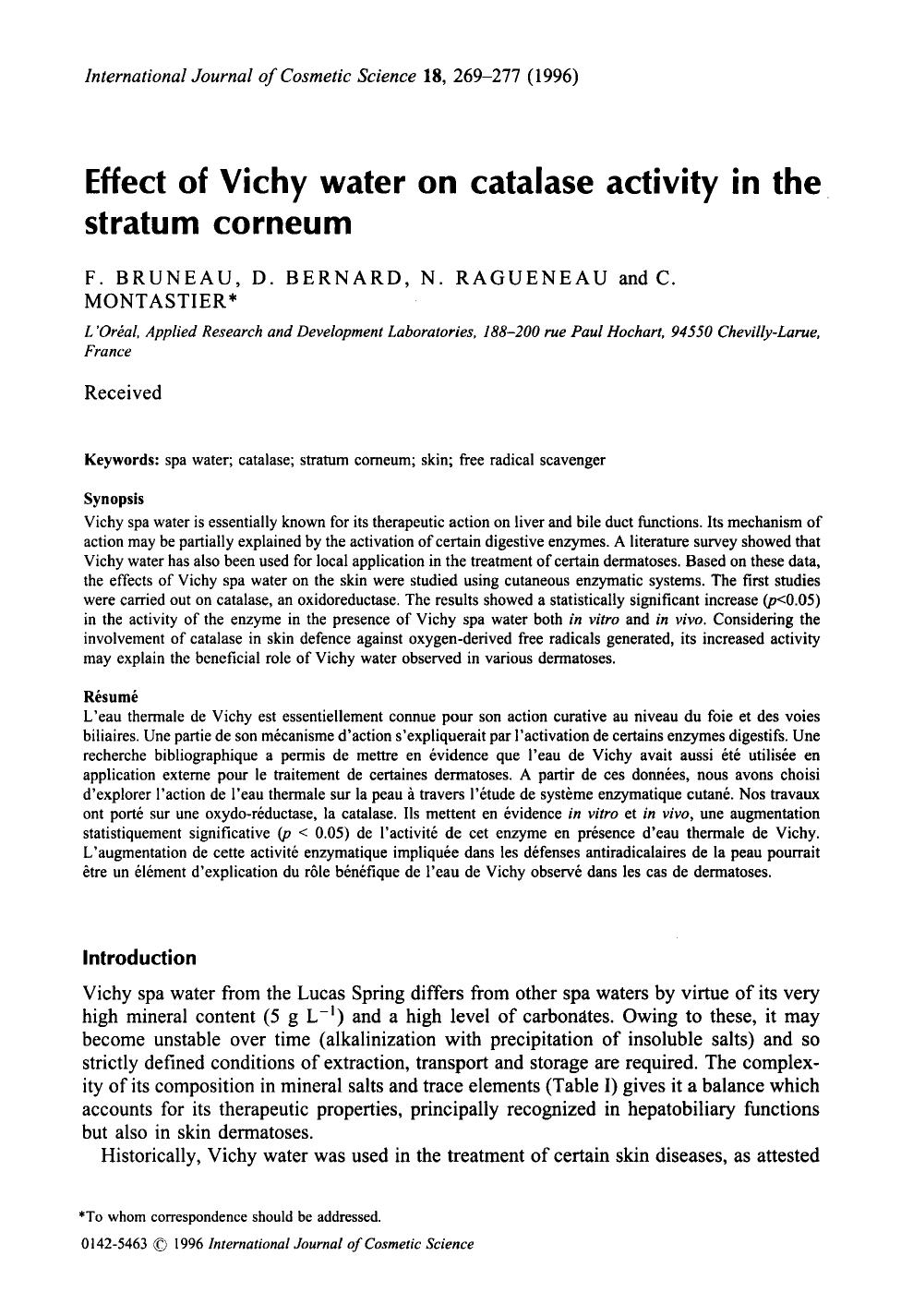 Effect of Vichy water on catalase activity in the stratum corneum by Unknown