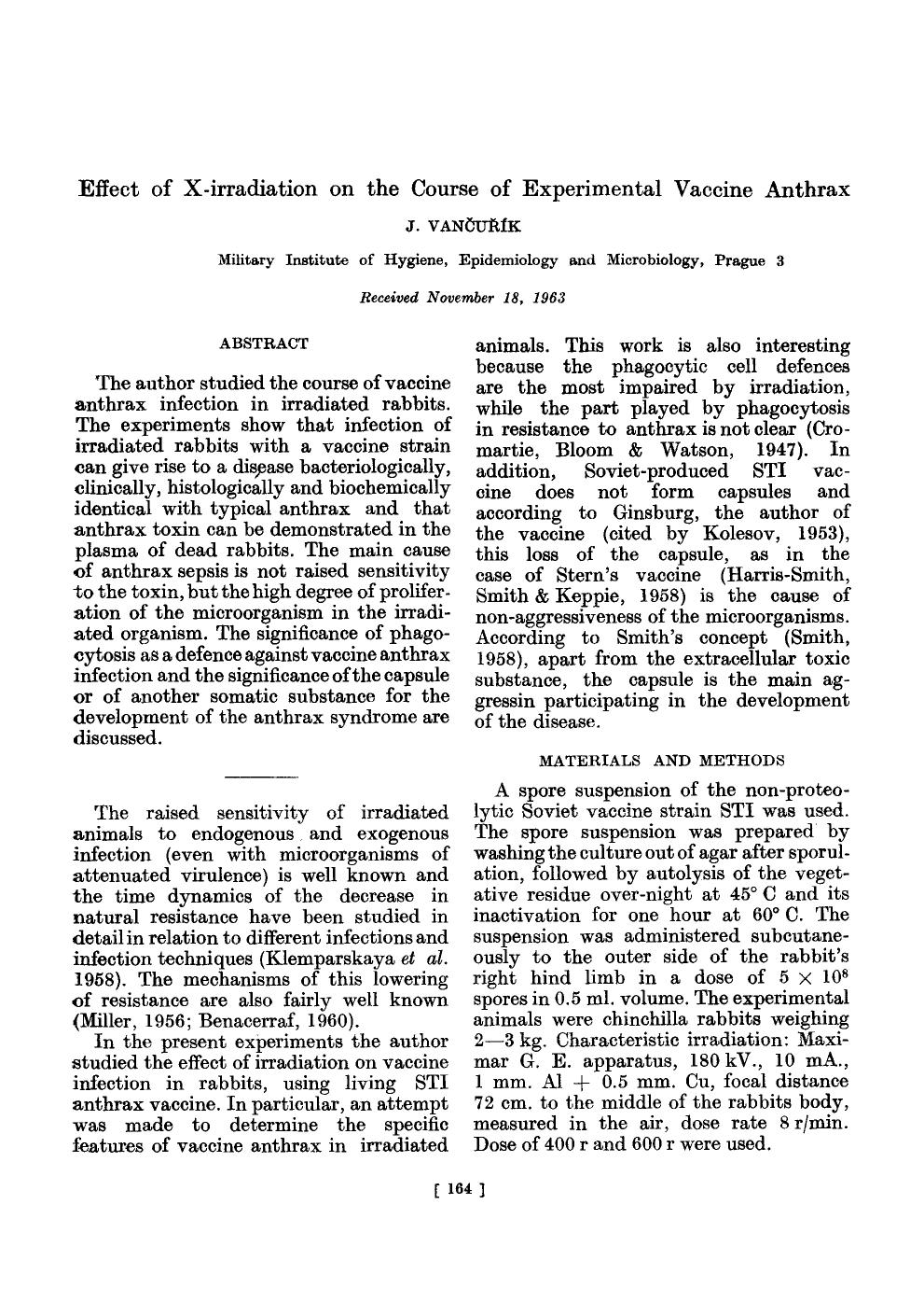 Effect of X-irradiation on the course of experimental vaccine anthrax by Unknown
