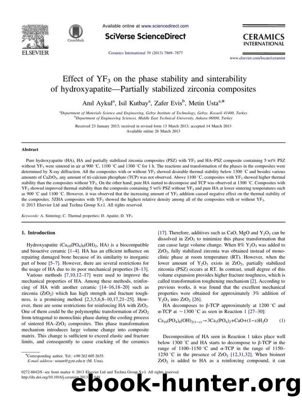 Effect of YF3 on the phase stability and sinterability of hydroxyapatiteâPartially stabilized zirconia composites by Anıl Aykul & Isil Kutbay & Zafer Evis & Metin Usta