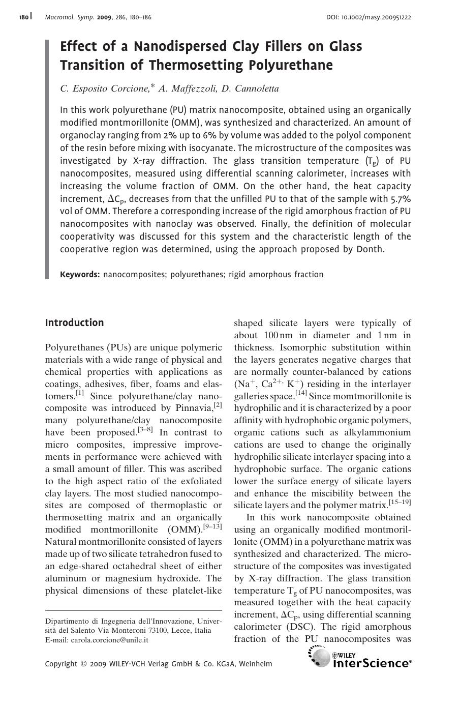 Effect of a Nanodispersed Clay Fillers on Glass Transition of Thermosetting Polyurethane by Unknown