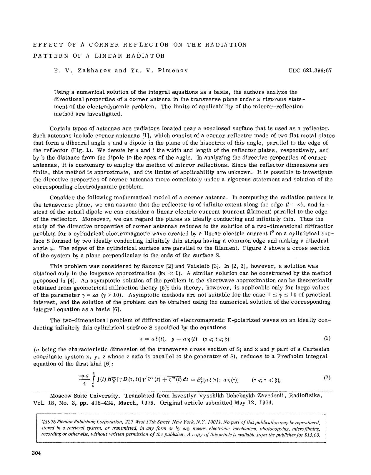 Effect of a corner reflector on the radiation pattern of a linear radiator by Unknown