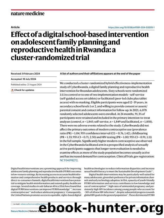 Effect of a digital school-based intervention on adolescent family planning and reproductive health in Rwanda: a cluster-randomized trial by unknow