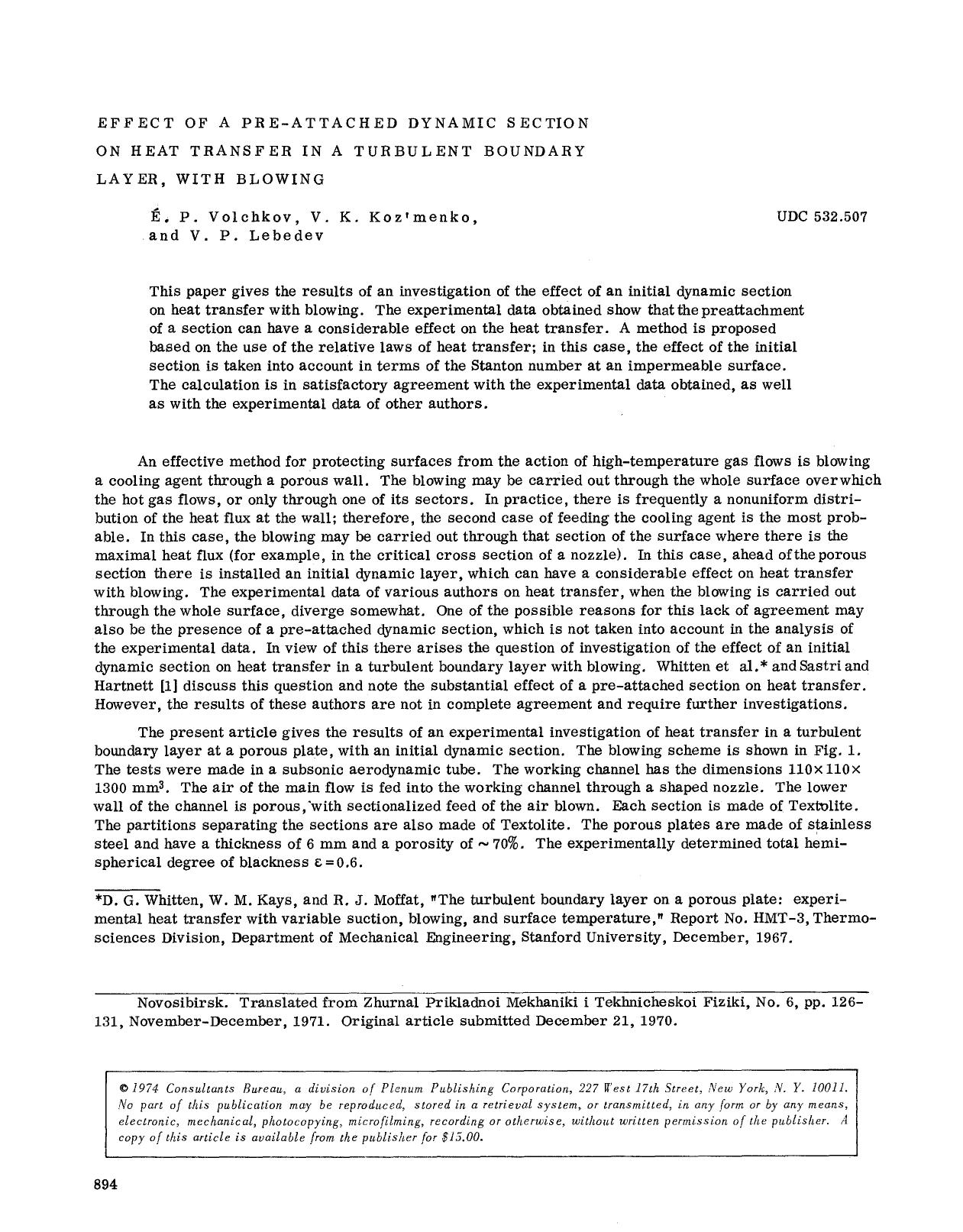 Effect of a pre-attached dynamic section on heat transfer in a turbulent boundary layer, with blowing by Unknown