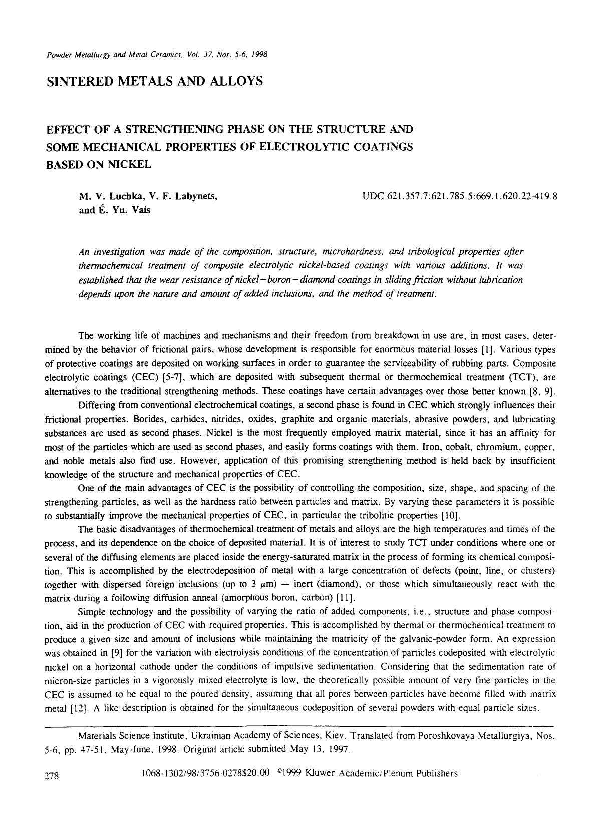 Effect of a strengthening phase on the structure and some mechanical properties of electrolytic coatings based on nickel by Unknown