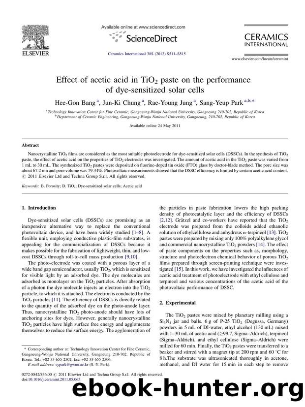 Effect of acetic acid in TiO2 paste on the performance of dye-sensitized solar cells by Hee-Gon Bang