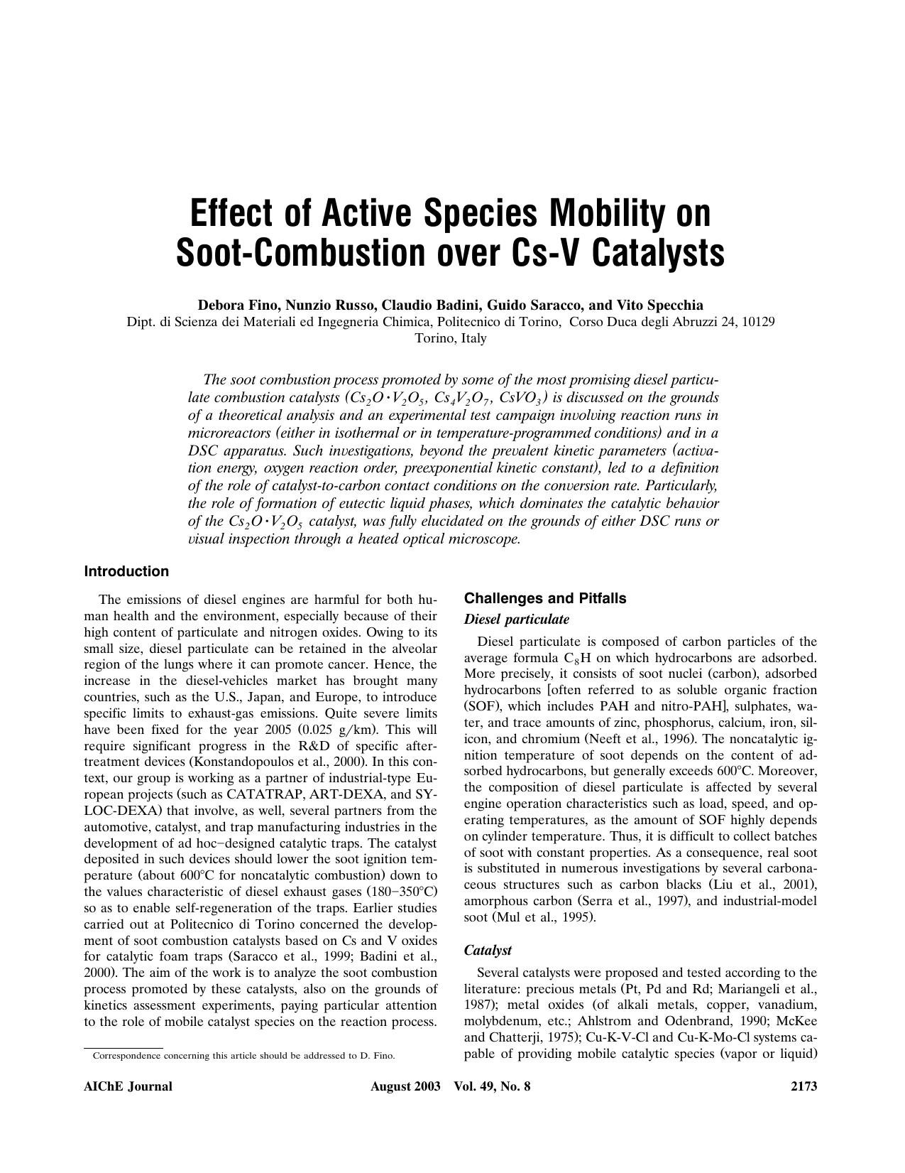 Effect of active species mobility on soot-combustion over Cs-V catalysts by ?