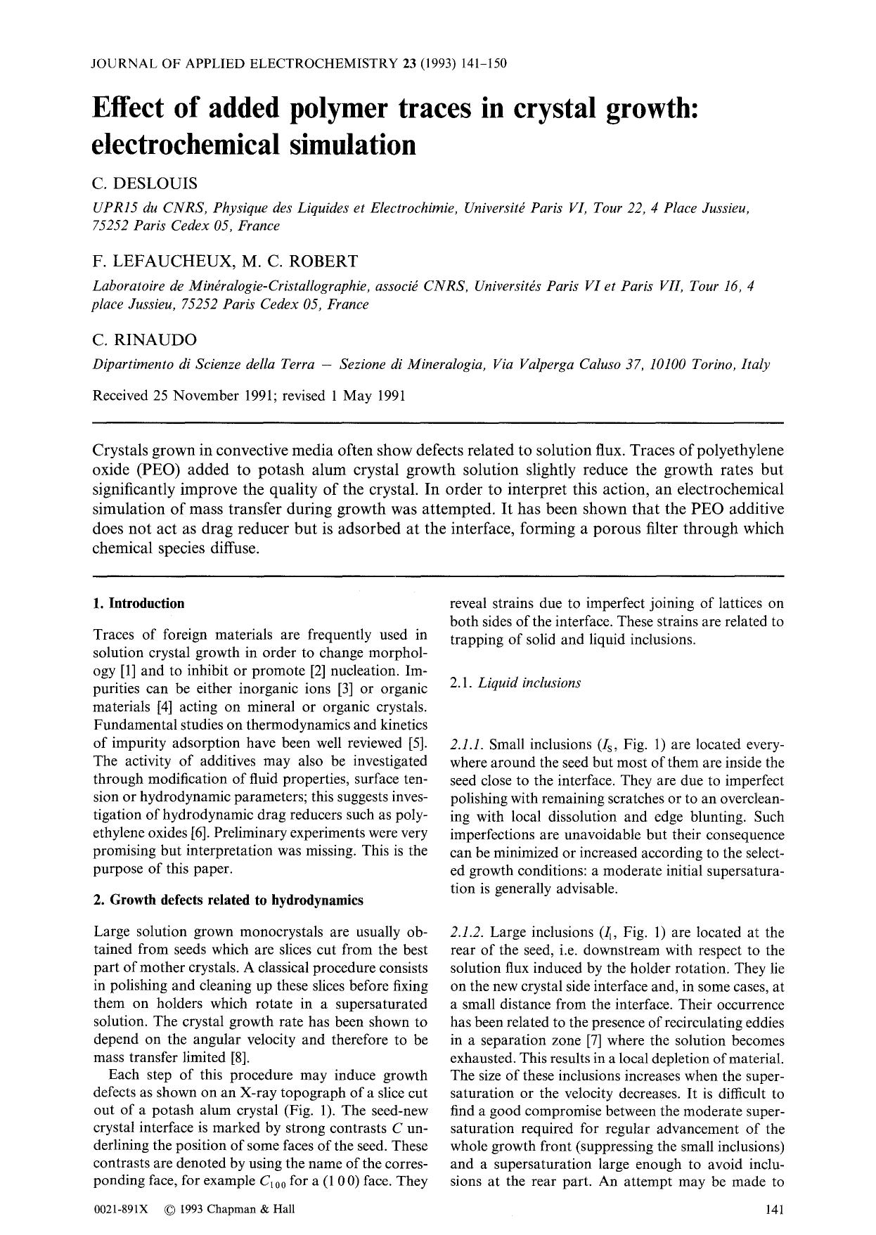 Effect of added polymer traces in crystal growth: electrochemical simulation by Unknown