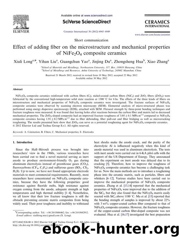 Effect of adding fiber on the microstructure and mechanical properties of NiFe2O4 composite ceramics by Xiuli Long & Yihan Liu & Guangchun Yao & Jinjing Du & Zhongsheng Hua & Xiao Zhang