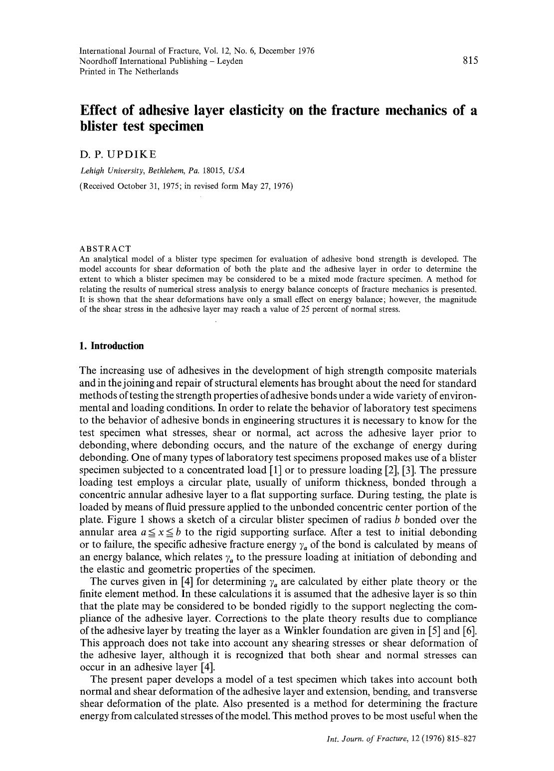 Effect of adhesive layer elasticity on the fracture mechanics of a blister test specimen by Unknown