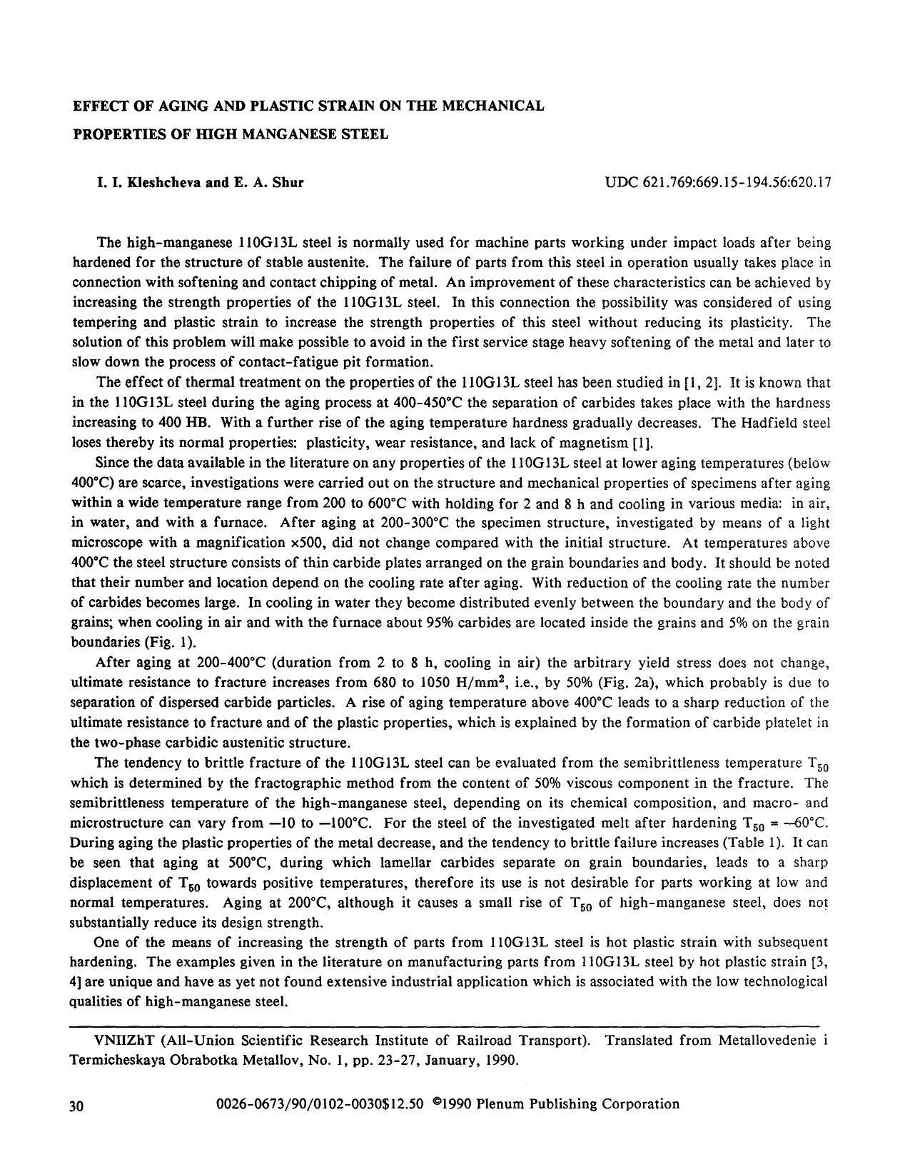 Effect of aging and plastic strain on the mechanical properties of high manganese steel by Unknown