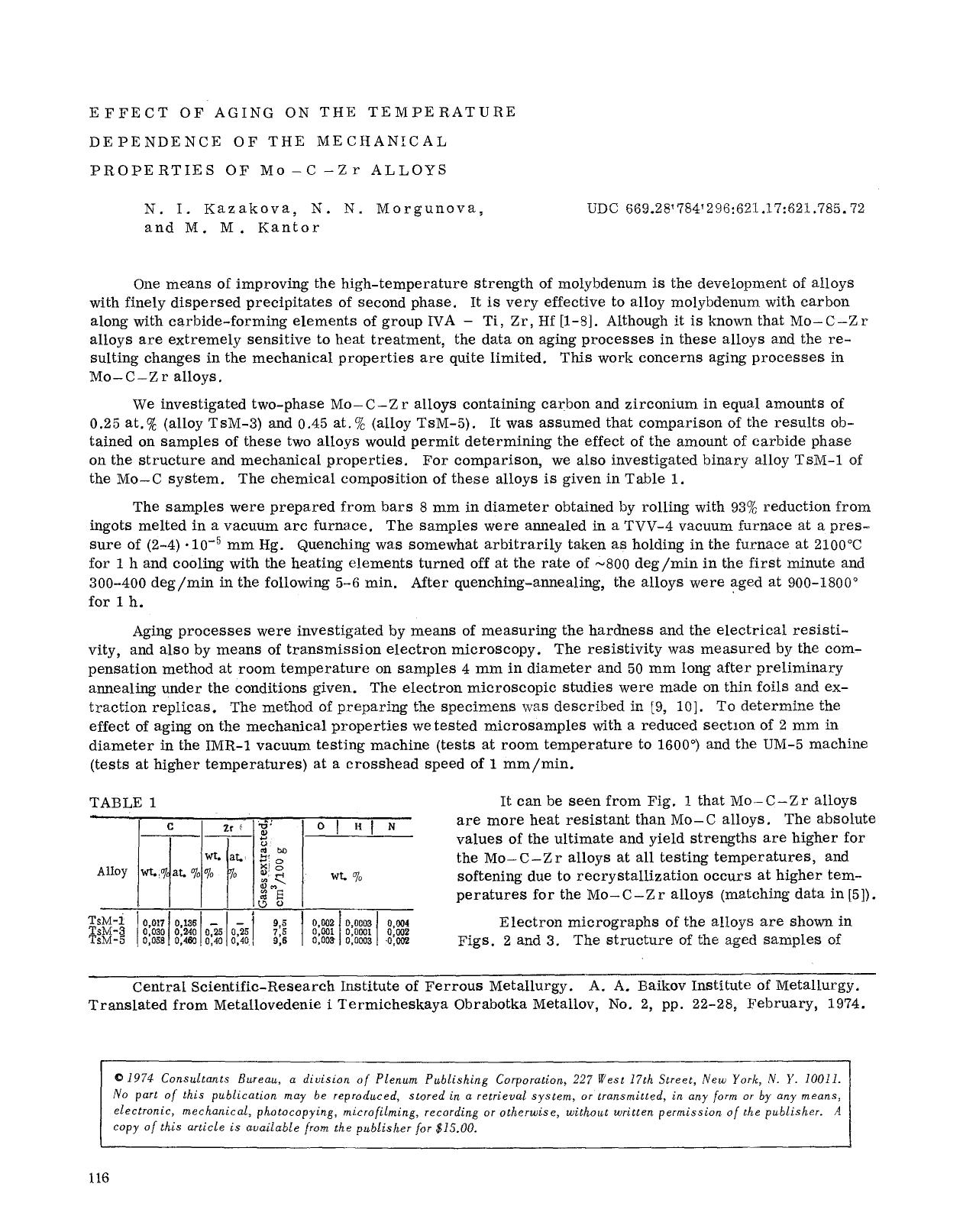 Effect of aging on the temperature dependence of the mechanical properties of Mo−C−Zr alloys by Unknown
