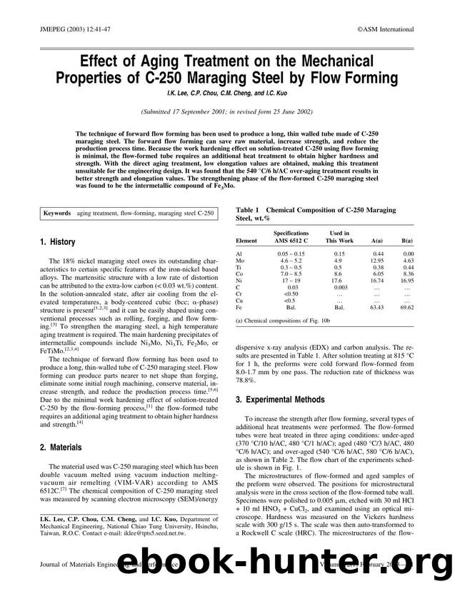Effect of aging treatment on the mechanical properties of C-250 maraging steel by flow forming by Unknown