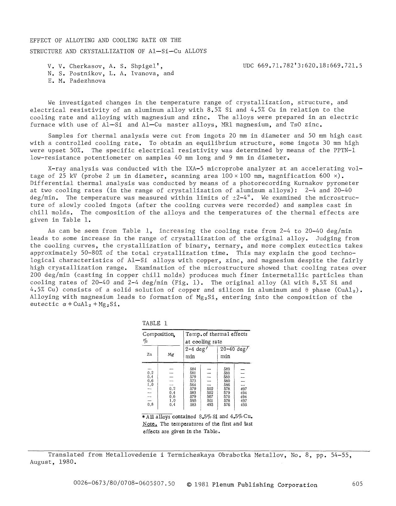 Effect of alloying and cooling rate on the structure and crystallization of Al−Si−Cu alloys by Unknown