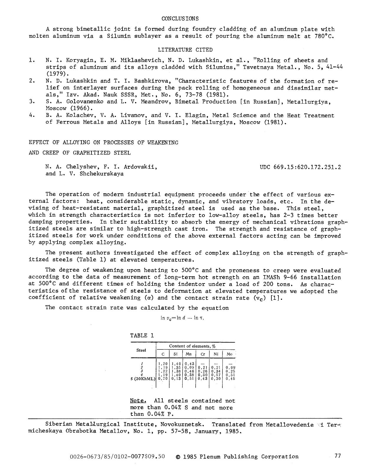 Effect of alloying on processes of weakening and creep of graphitized steel by Unknown