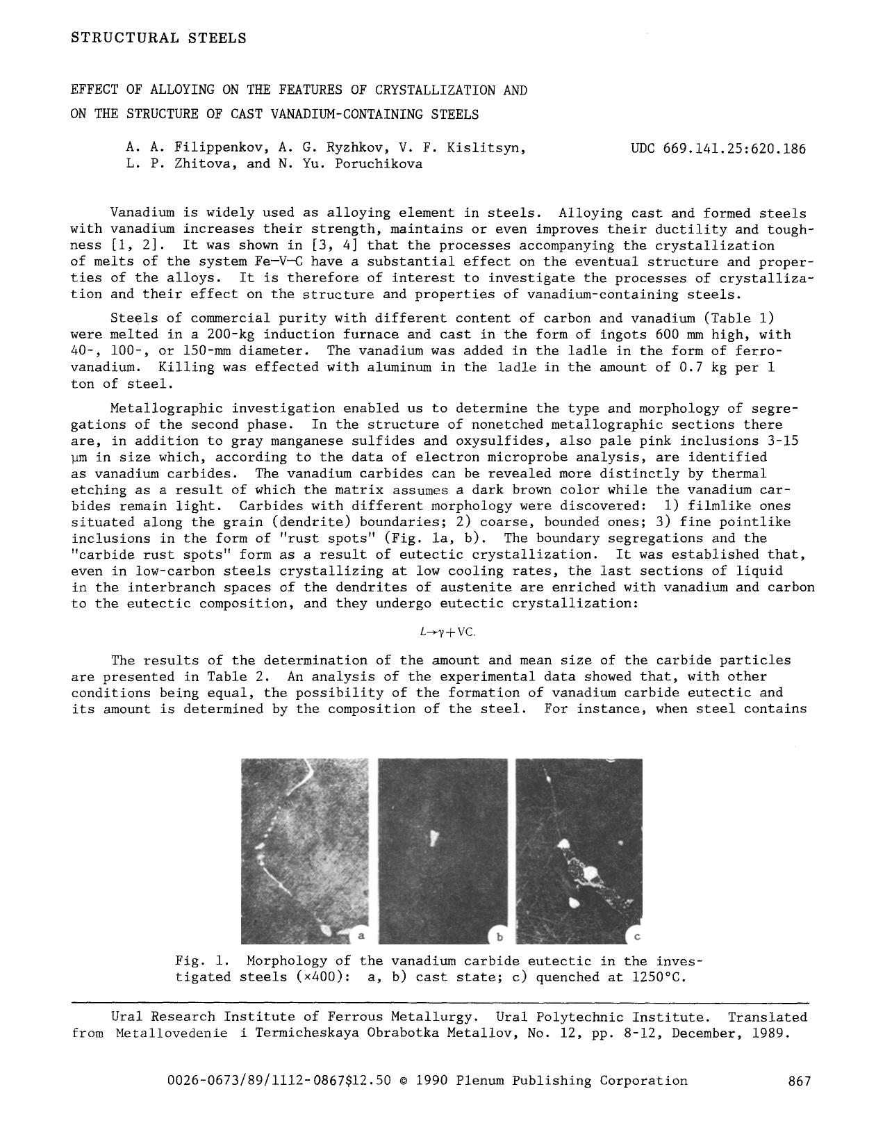Effect of alloying on the features of crystallization and on the structure of cast vanadium-containing steels by Unknown