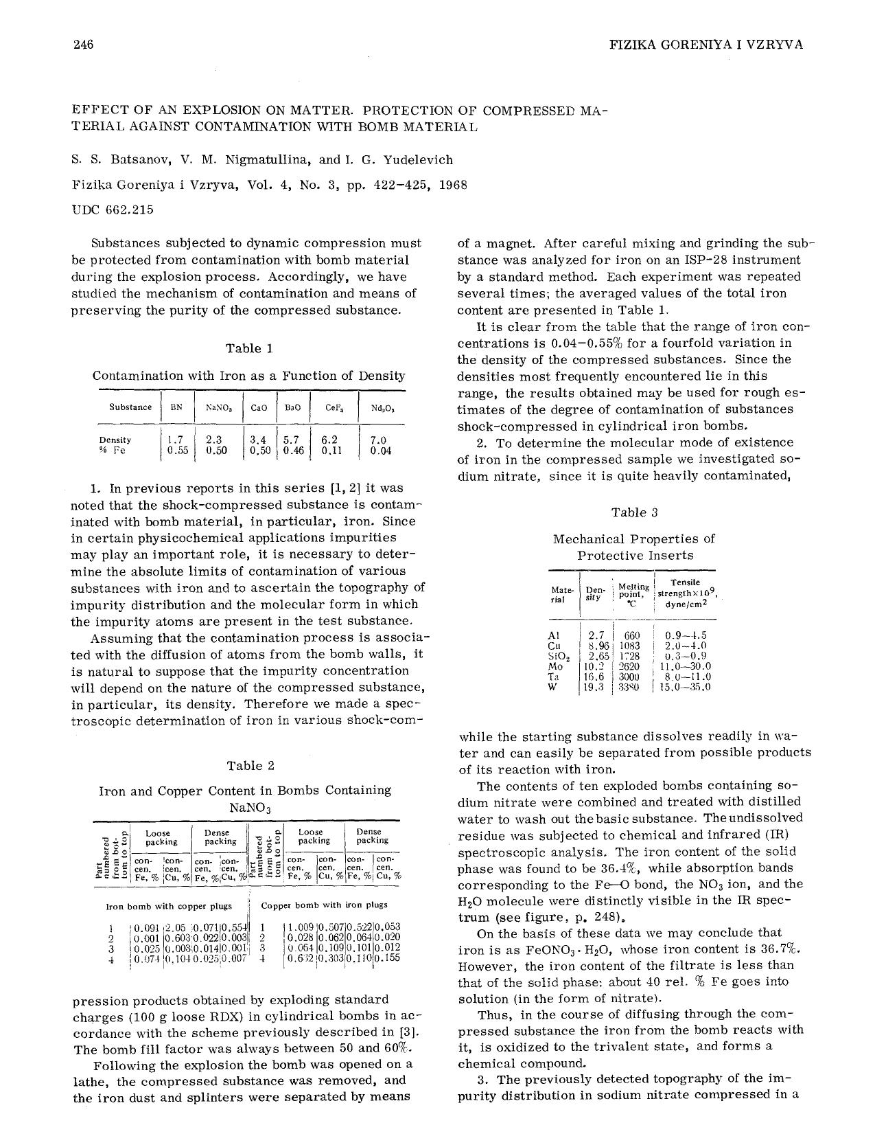 Effect of an explosion on matter. protection of compressed material against contamination with bomb material by Unknown