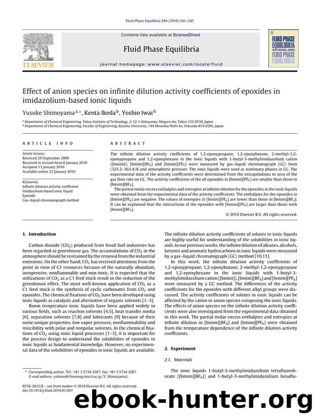 Effect of anion species on infinite dilution activity coefficients of epoxides in imidazolium-based ionic liquids by Yusuke Shimoyama; Kenta Ikeda; Yoshio Iwai