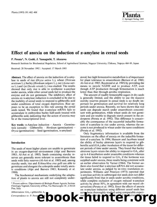 Effect of anoxia on the induction of &#x03B1;-amylase in cereal seeds by Unknown