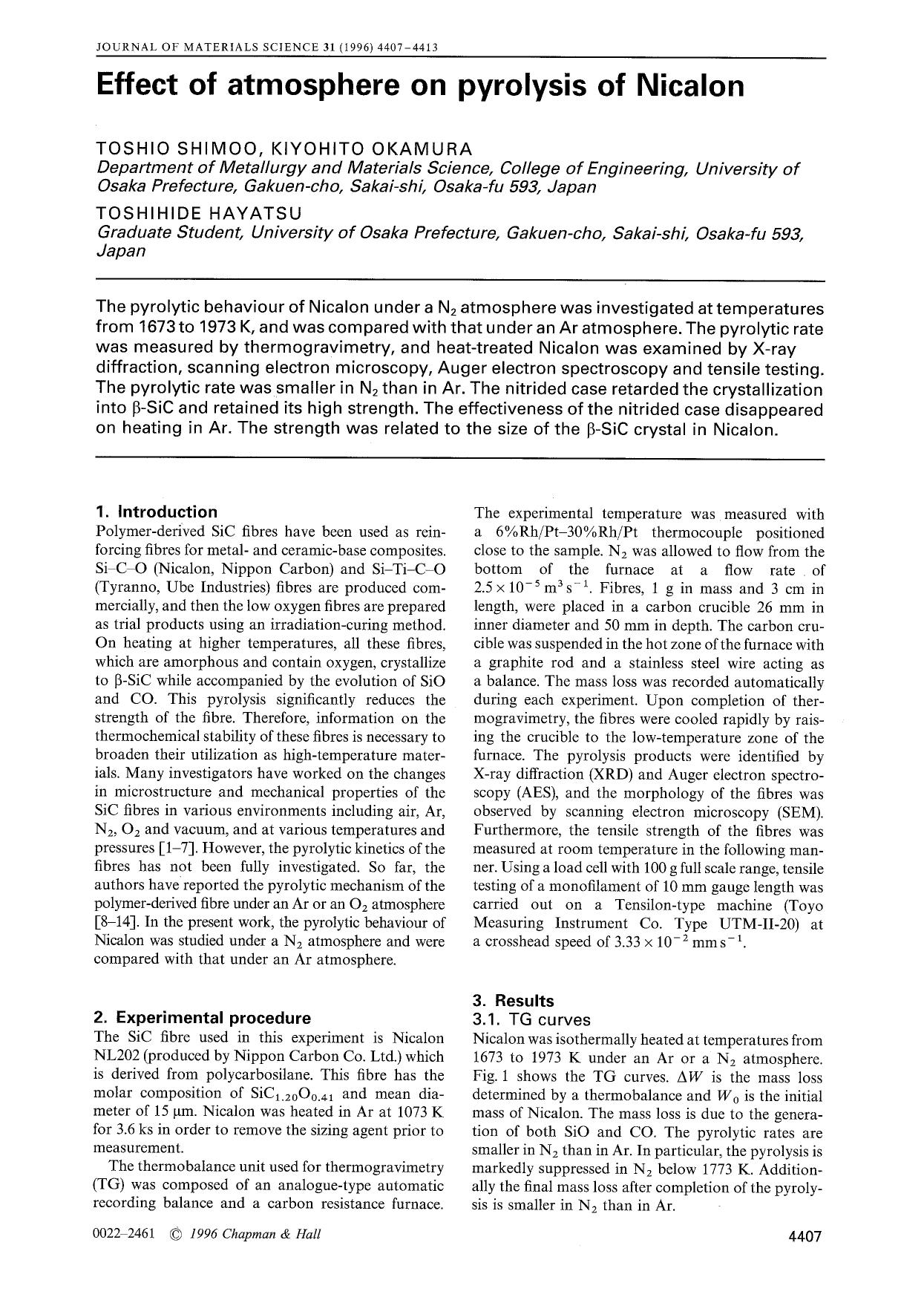 Effect of atmosphere on pyrolysis of Nicalon by Unknown