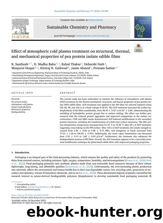 Effect of atmospheric cold plasma treatment on structural, thermal, and mechanical properties of pea protein isolate edible films by unknow