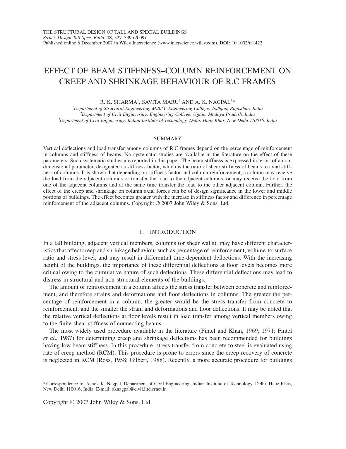 Effect of beam stiffness-column reinforcement on creep and shrinkage behaviour of R.C frames by owner