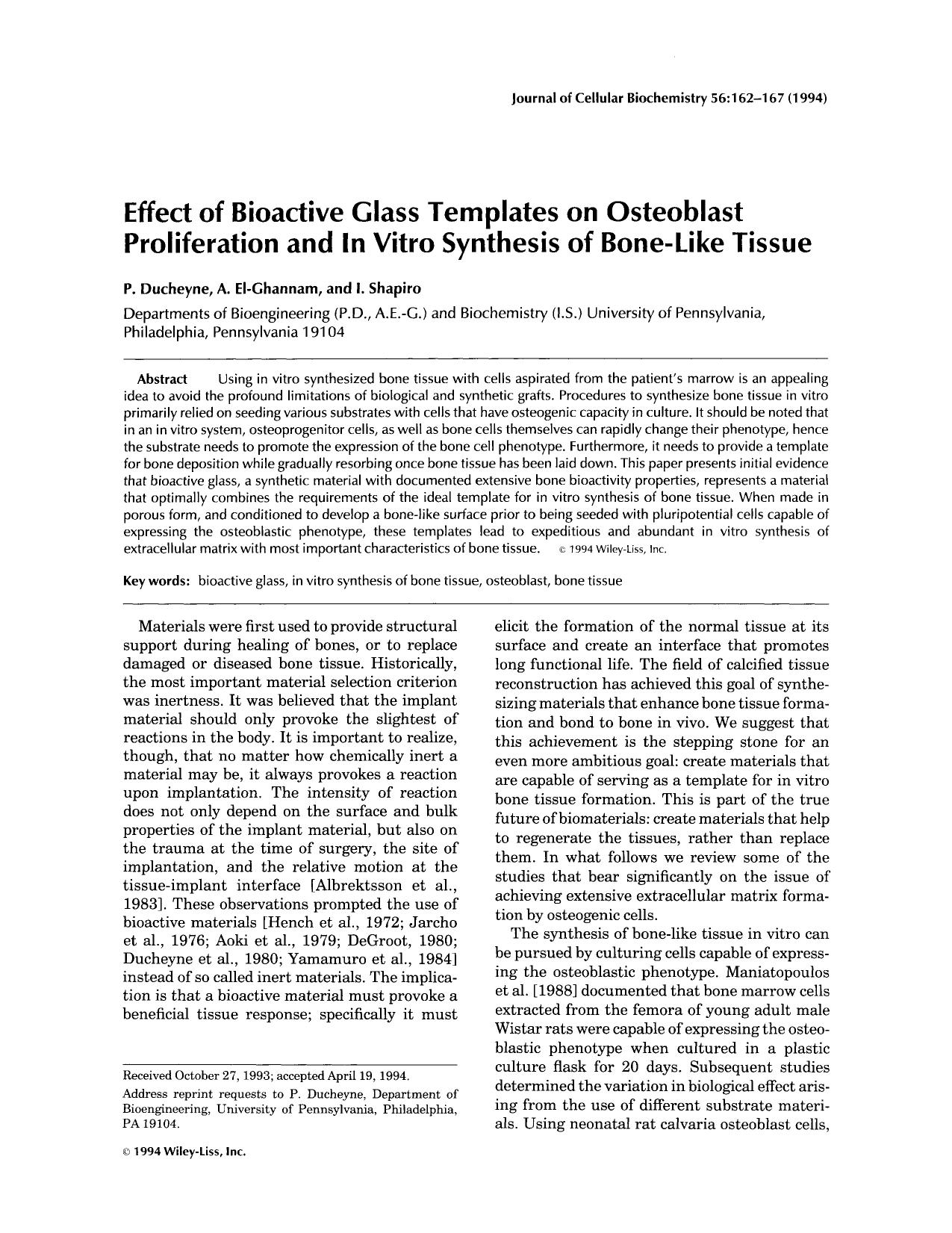 Effect of bioadctive glass templates on osteoblast proliferation and in vitro synthesis of bone-like tissue by Unknown