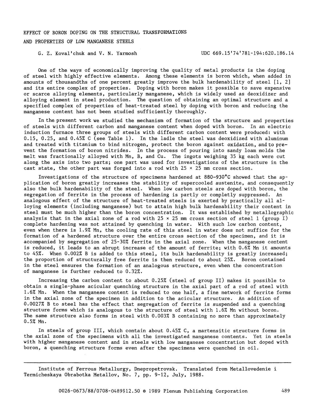 Effect of boron doping on the structural transformations and properties of low manganese steels by Unknown
