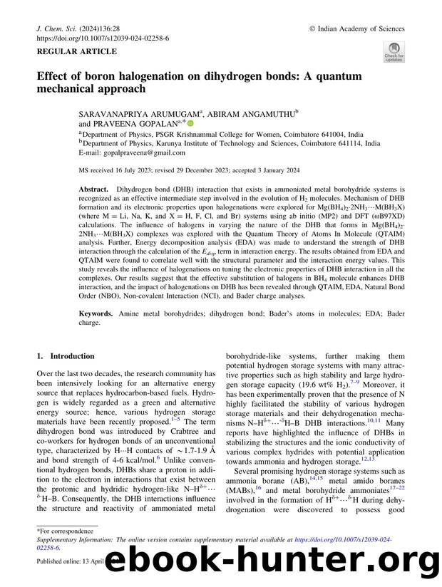 Effect of boron halogenation on dihydrogen bonds: A quantum mechanical approach by Saravanapriya Arumugam & Abiram Angamuthu & Praveena Gopalan