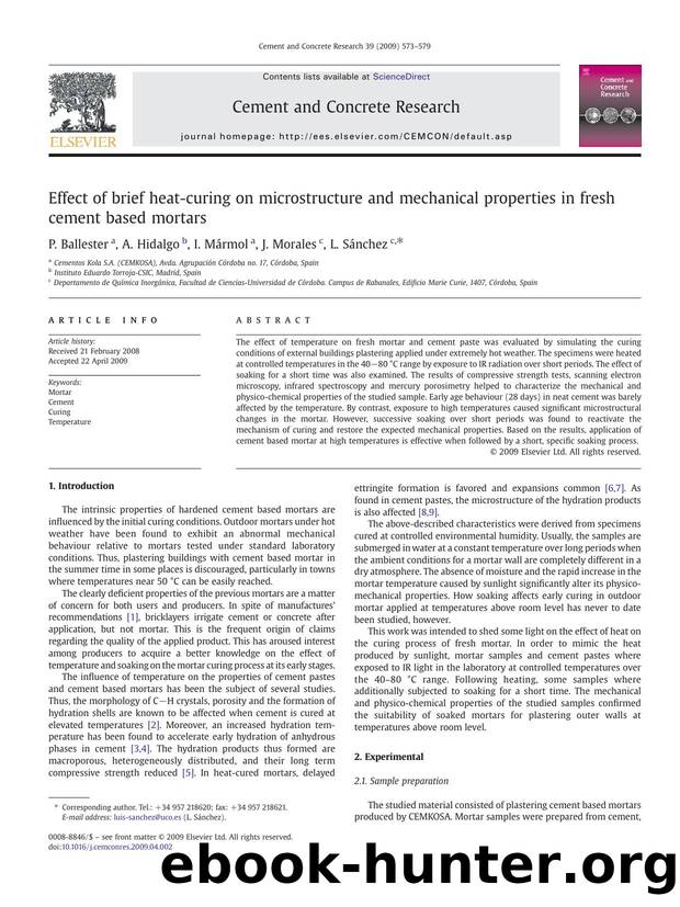 Effect of brief heat-curing on microstructure and mechanical properties in fresh cement based mortars by P. Ballester; A. Hidalgo; I. Mármol; J. Morales; L. Sánchez