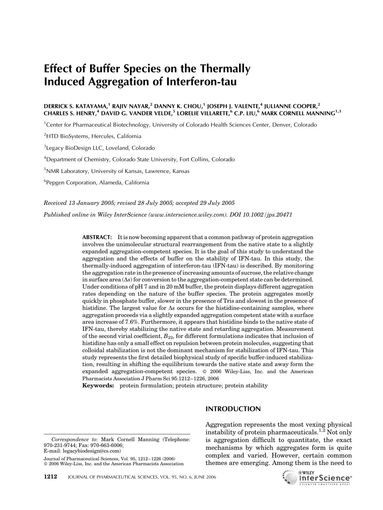 Effect of buffer species on the thermally induced aggregation of interferon-tau by Unknown